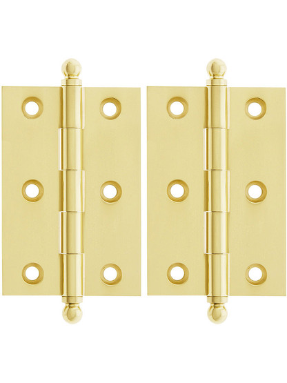 Premium Solid Brass Ball-Tip Cabinet Hinges Pair - 3 inch by 2 inch in Unlacquered Brass.